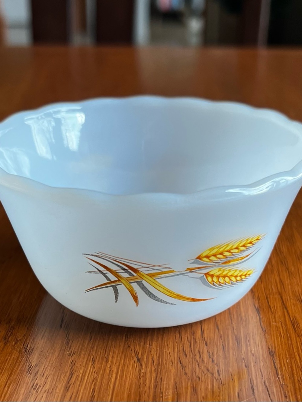 Fire King White Milk Glass Bowl with Yellow Wheat Motif